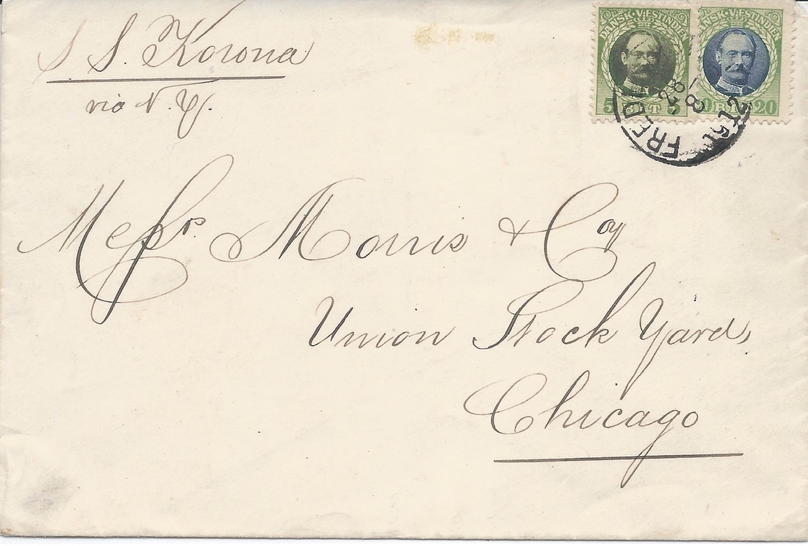 Danish West Indies, Scott #43 And 46 On 1912 Cover, Sent From Frederiksted, Via  S.S. Korona, To Chicago, F-VF - Danish West Indies