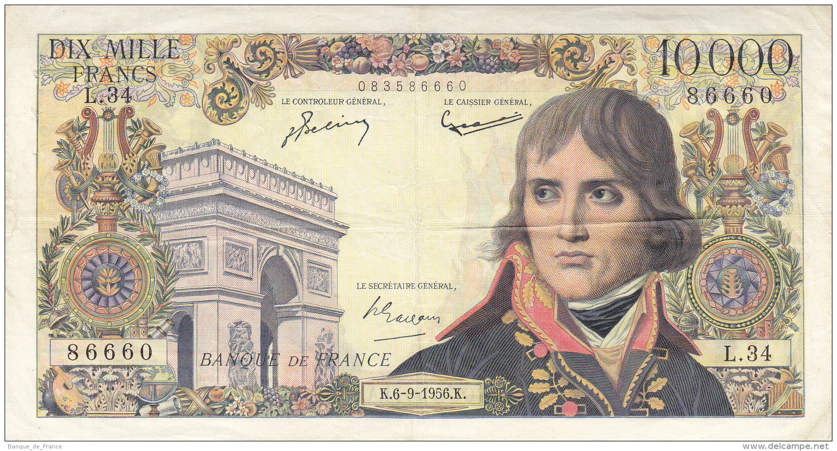 Billet 10000 F Bonaparte Du 6-9-1956 FAY 51.4 Alph. L.34 - 10 000 F 1955-1958 ''Bonaparte''