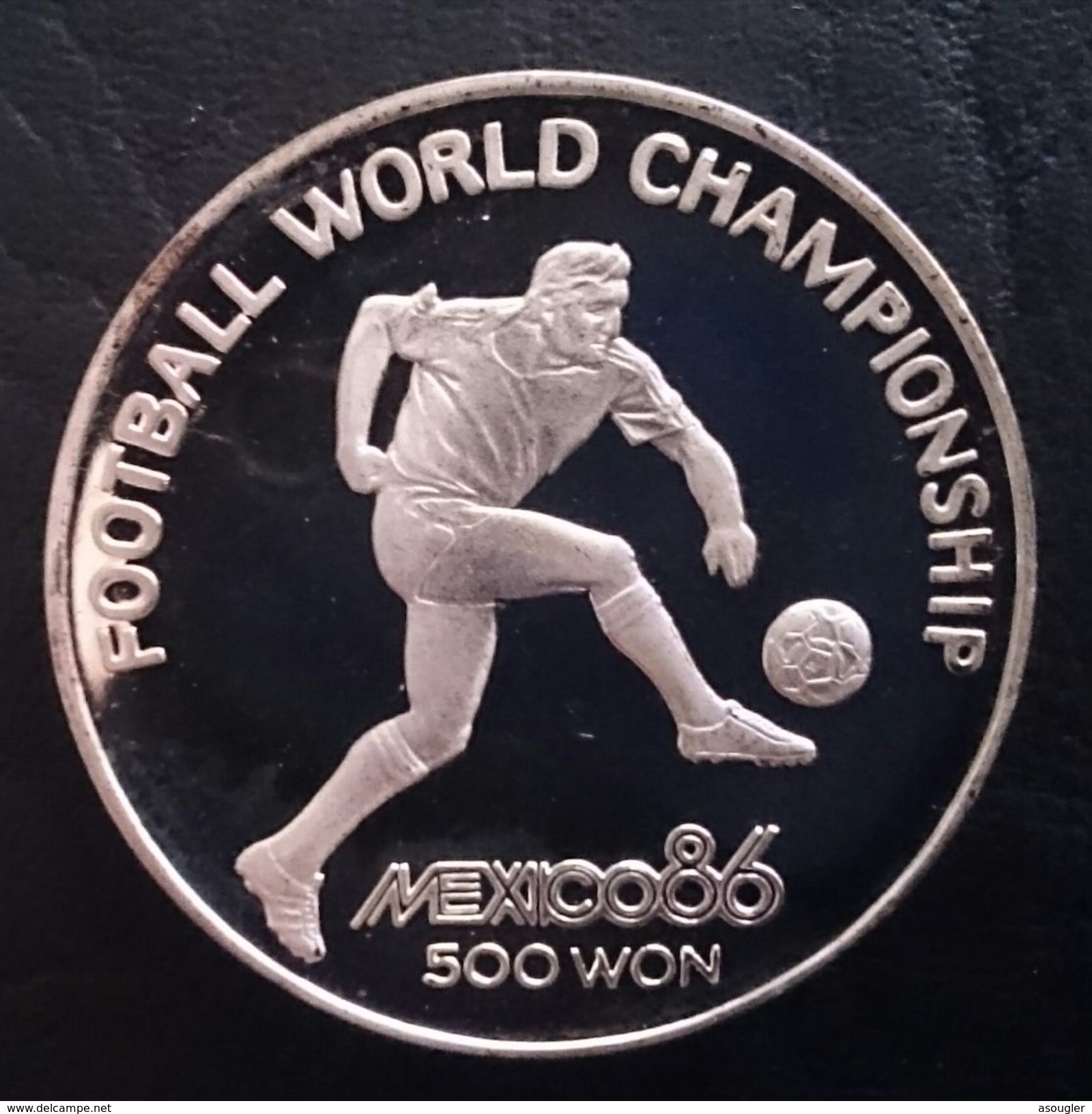 NORTH KOREA 500 WON 1989 SILVER PROOF  "World Championship Soccer - Mexico '96"  Free Shipping Via Registered Air Mail - Corée Du Nord