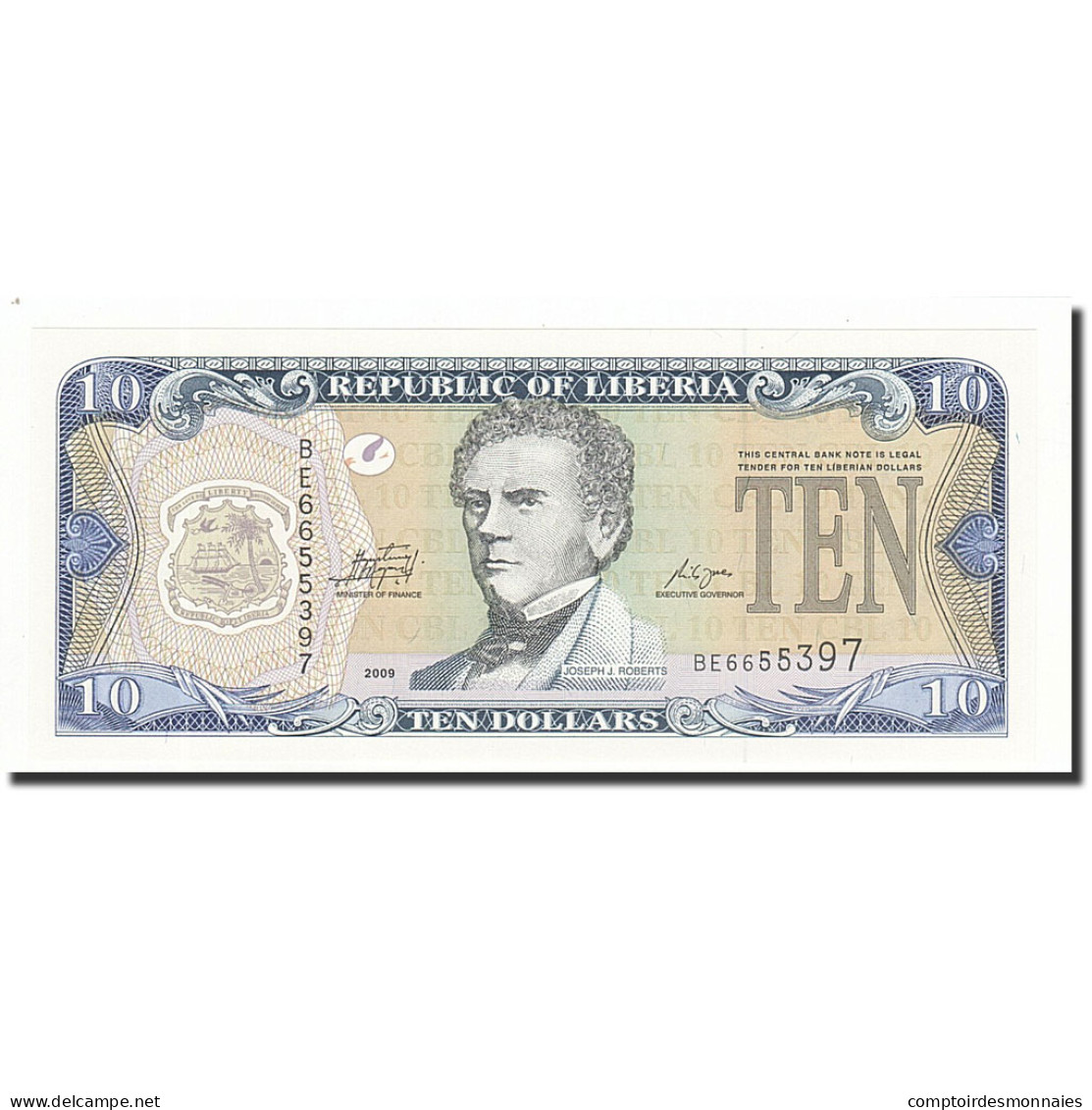 Billet, Liberia, 10 Dollars, 2009, KM:27e, NEUF - Liberia