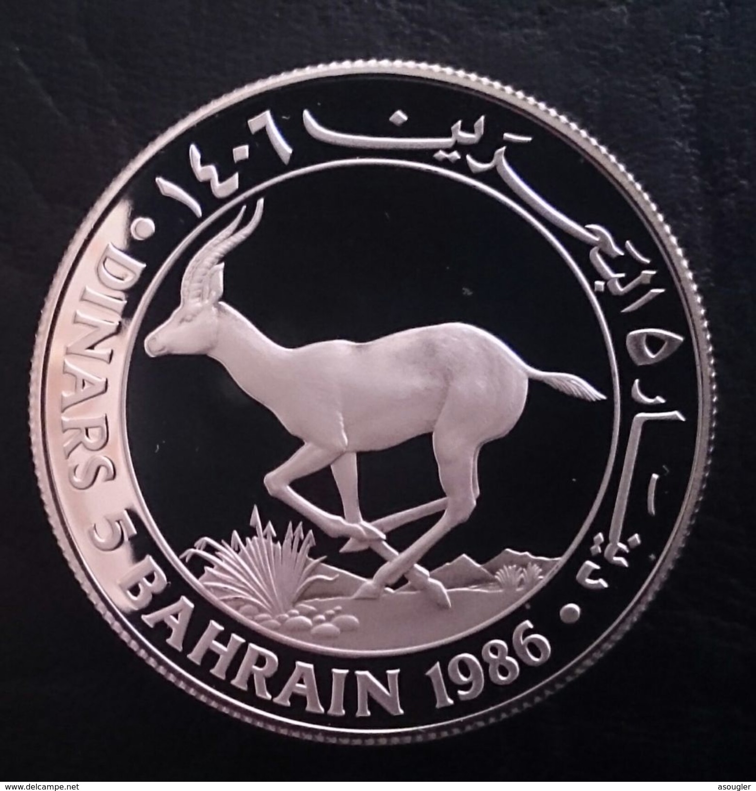 BAHRAIN 5 DINARS 1986 SILVER PROOF " World Wildlife Fund" Free Shipping Via Registered Air Mail - Bahreïn