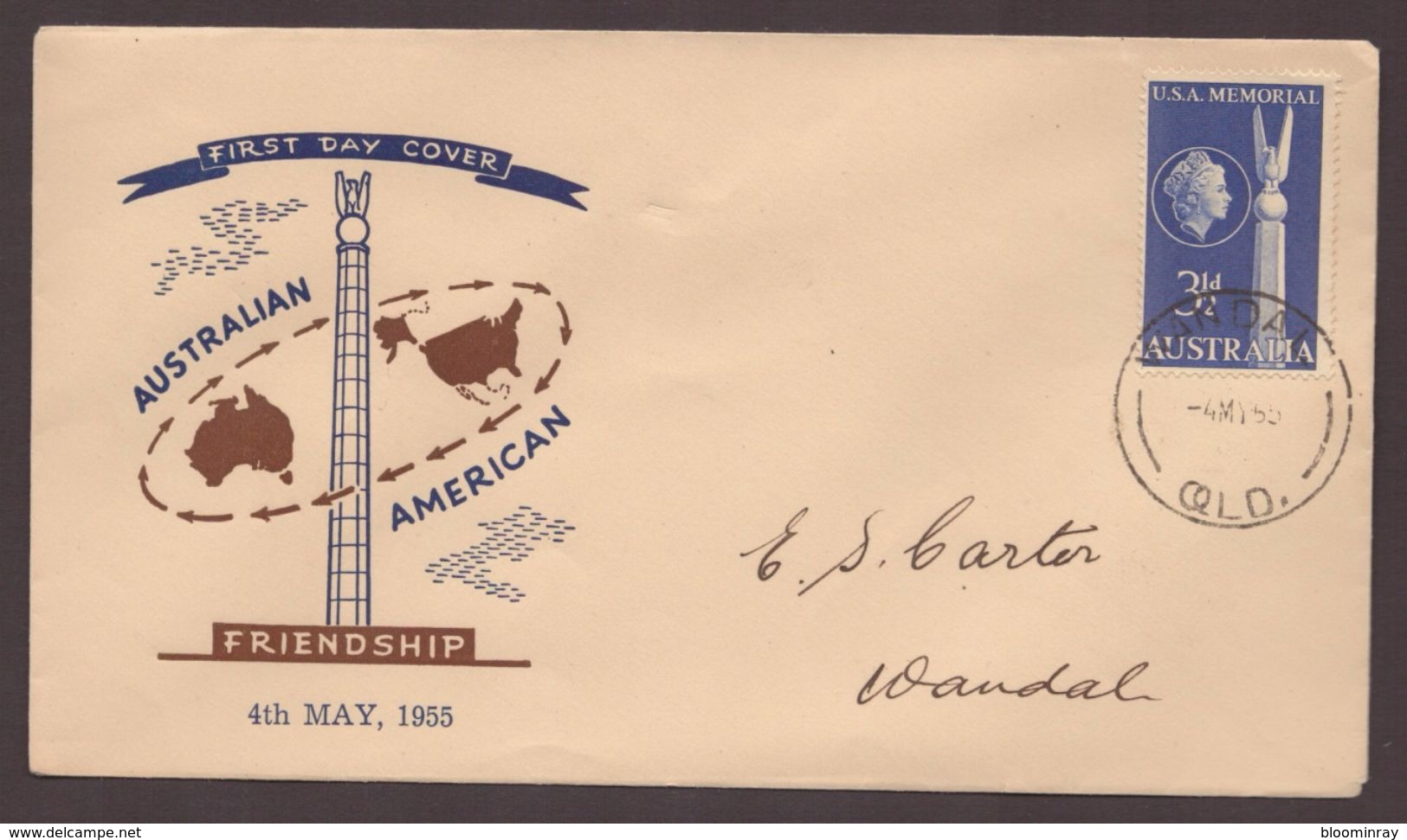 1955 Australia America Friendship USA Memorial FDC - Premiers Jours (FDC)