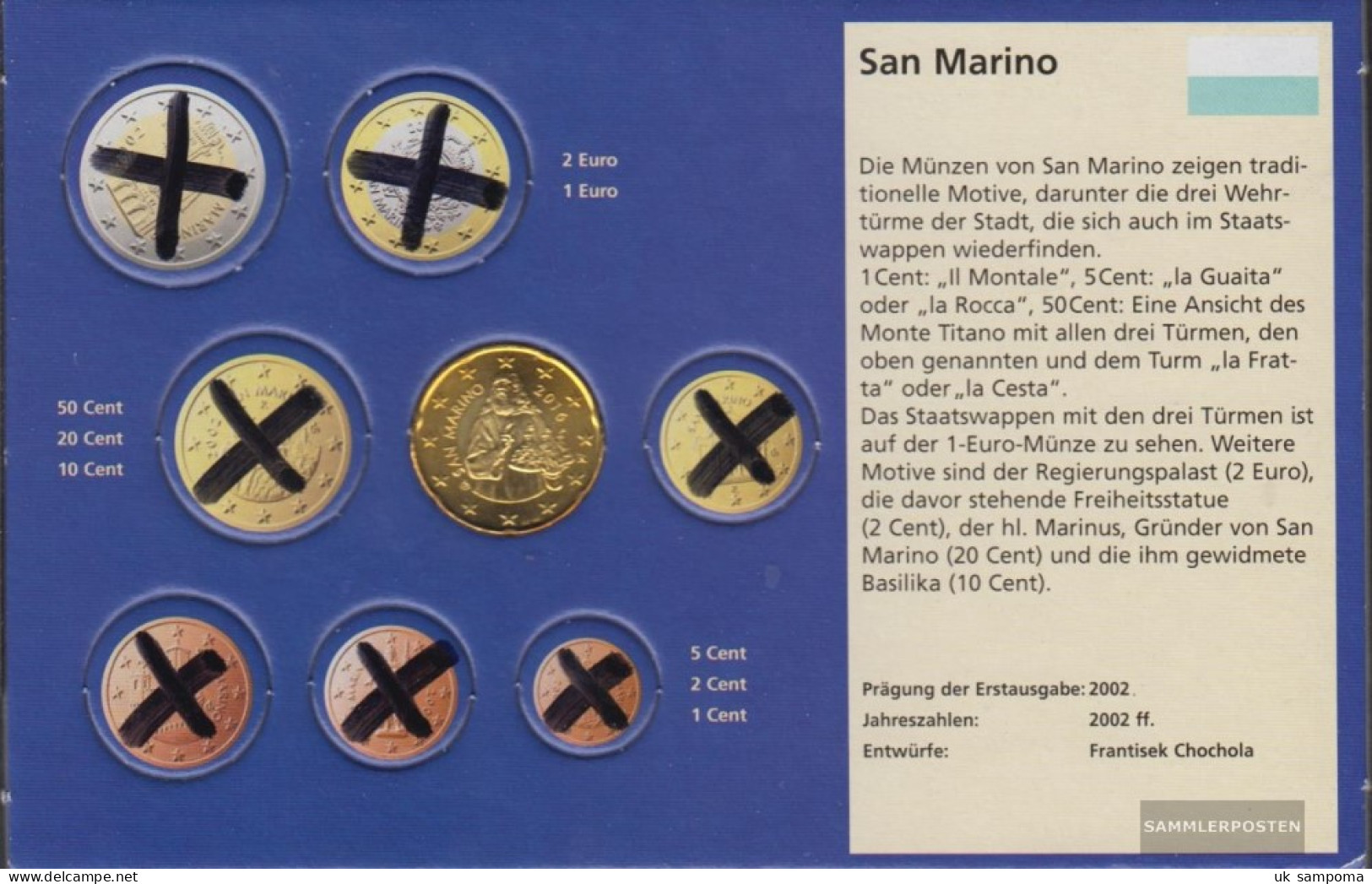 San Marino SMA 5 2016 Stgl./unzirkuliert Stgl./unzirkuliert 2016 Kursmünze 20 Cent - San Marino