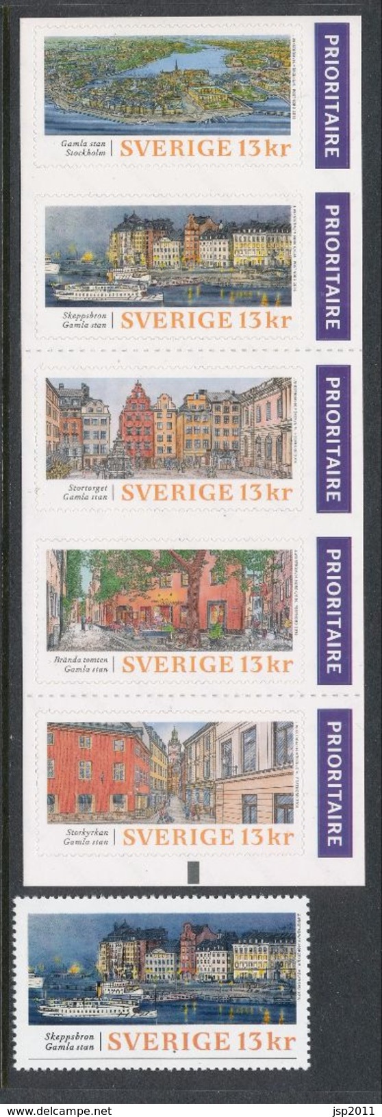 Sweden 2016. Facit # 3128-3132 -  Old Town. Complet Set Of 5 (5-strip From Booklet SH92 + Singel From SS). MNH (**) - Ungebraucht