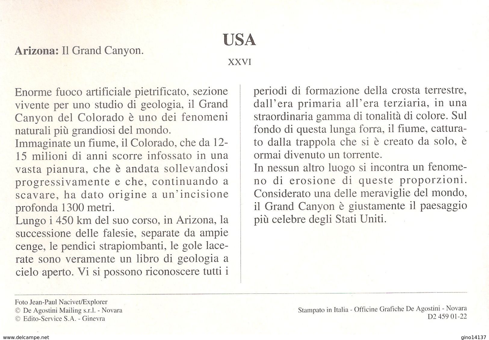 Serie Cartoline Dal Mondo De Agostini  USA - Arizona:  Il Grand Canyon - Altri & Non Classificati