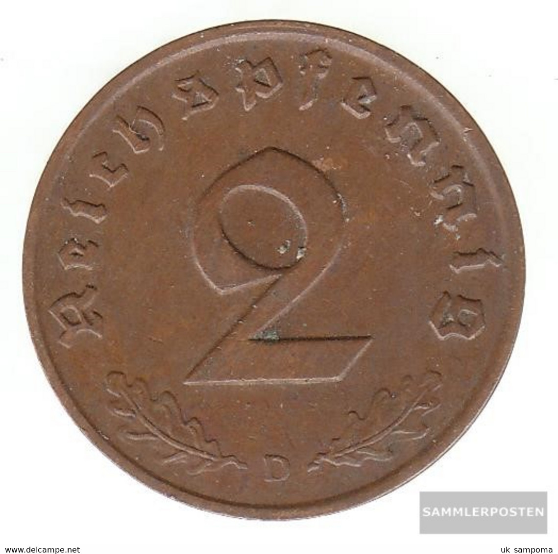 German Empire Jägernr: 362 1938 E Very Fine Bronze Very Fine 1938 2 Reich Pfennig Imperial Eagle - 2 Reichspfennig