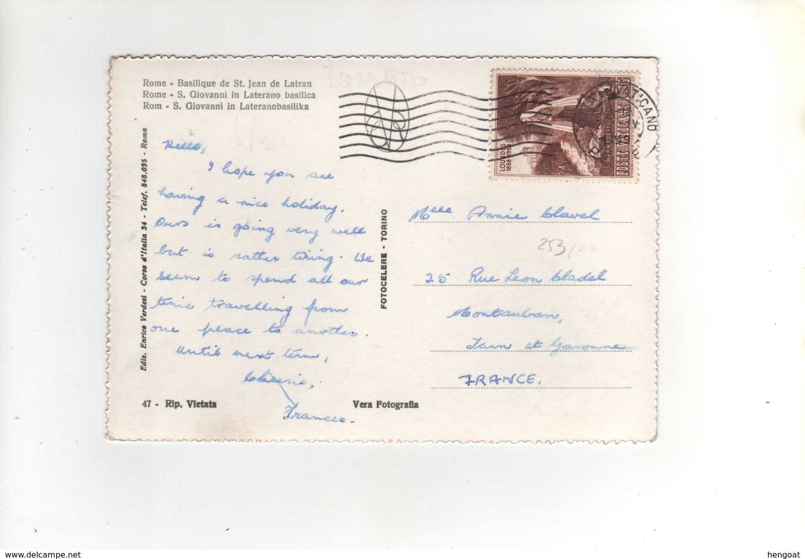 Timbre Yvert N° 253 Sur Carte , Postcard Du 02/04/1959 - Lettres & Documents