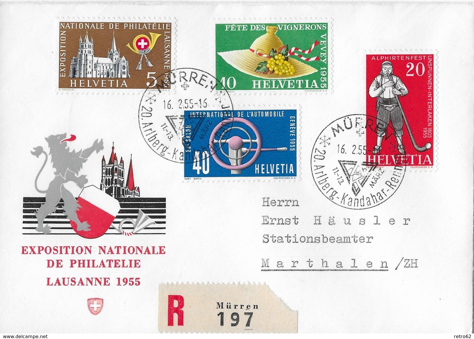 HEIMAT BERN → 1955 Mürren R-Brief Mit Stempel 20.Arlberg-Kandahar-Rennen - Lettres & Documents