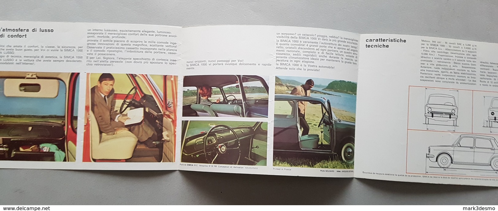 Simca 1000-1000 GL Depliant Originale Italiano Auto - Genuine Car Brochure - Automobili