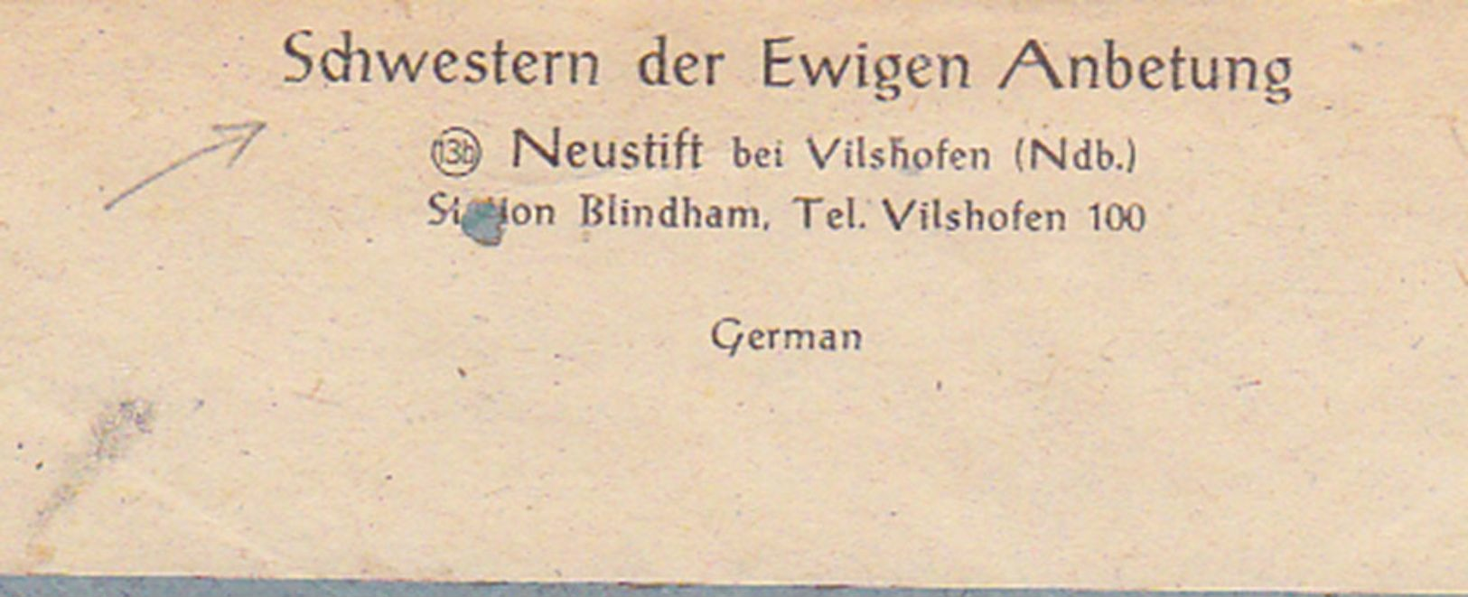 GERMANY 1949 (30.9.) COVER CONVENT NEUSTIFT AUXIL.P.O. "Neustift" üb. VILSHOFEN/Nby. - Autres & Non Classés