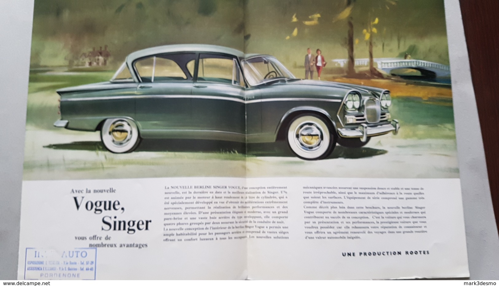 Singer Vogue 1600 1961 Depliant Originale Auto - Genuine Car Brochure - Moteurs