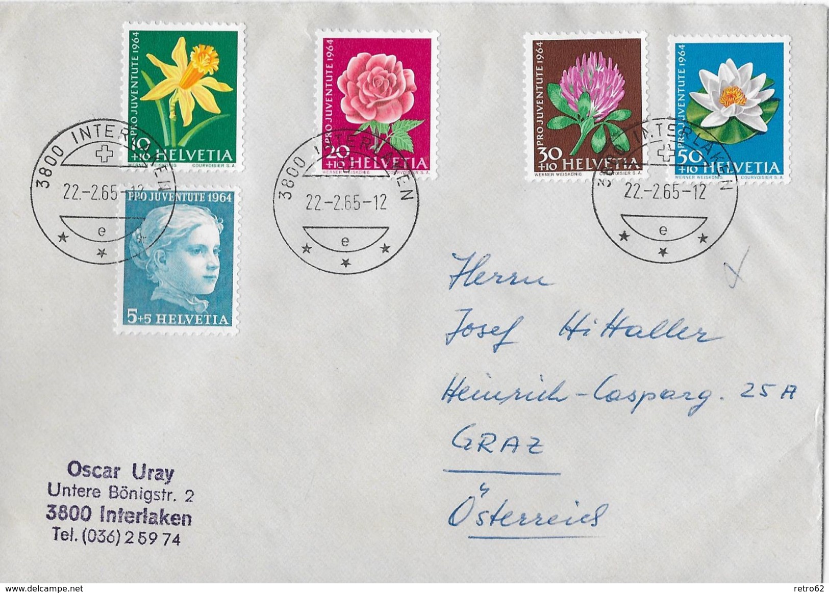 HEIMAT BERN → 1964 Pro Juventute Satzbrief Interlaken Nach Graz - Lettres & Documents