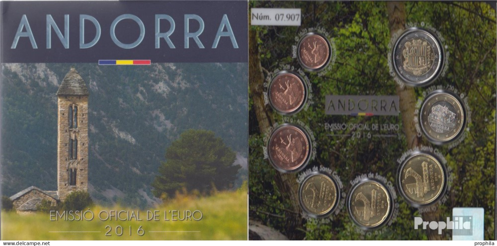 Andorra 2016 Stgl./unzirkuliert Amtlicher Kursmünzensatz Stgl./unzirkuliert 2016 Euro Nachauflage Im Folder - Andorre