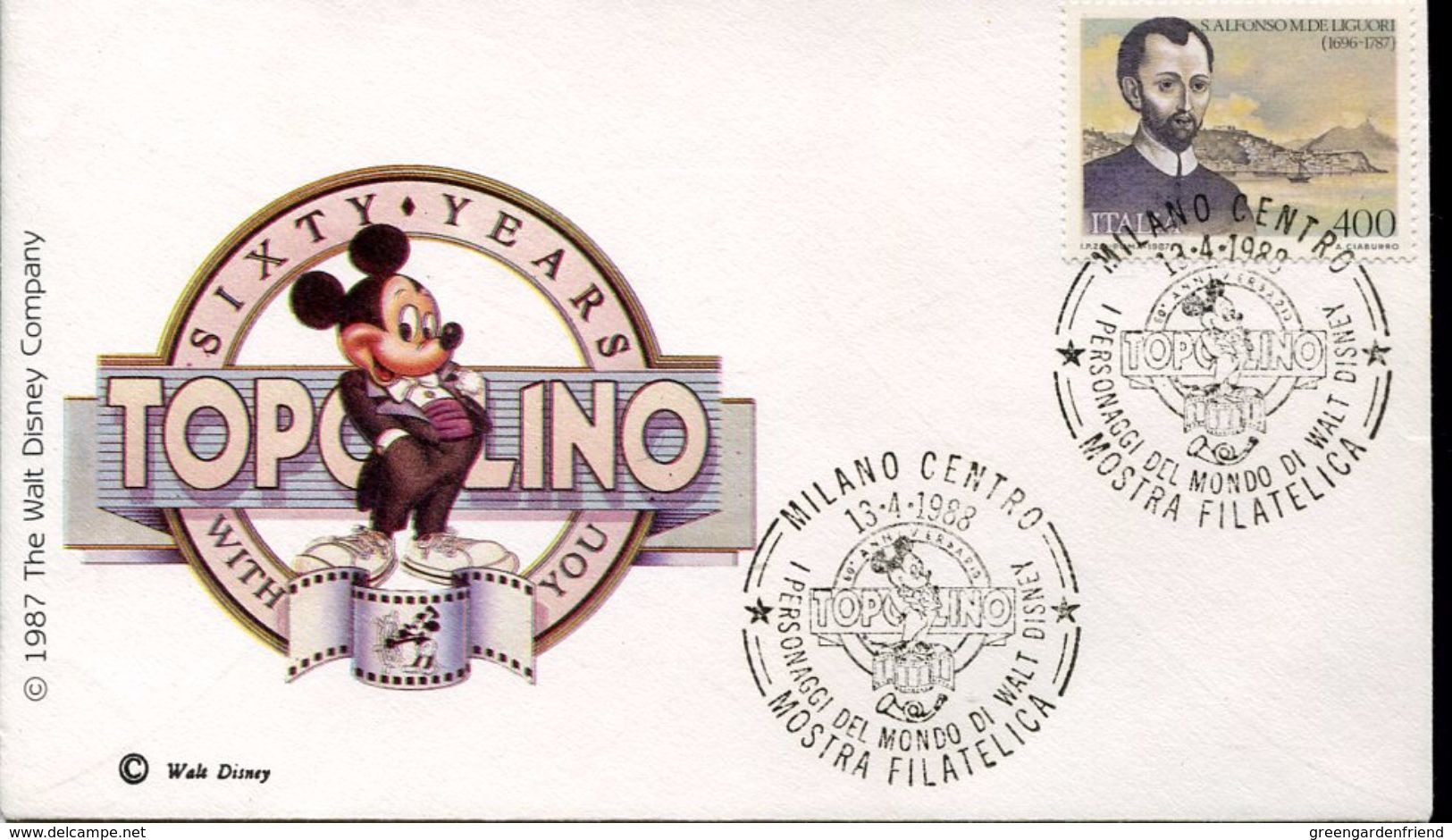 28719 Italia, Special Cover And Postmark 1988 Milano, Topolino, Micky Mouse, Walt Disney - Comics