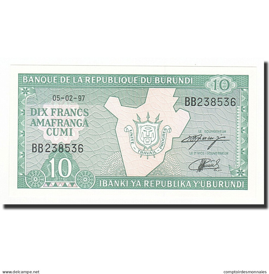 Billet, Burundi, 10 Francs, 1997-02-05, KM:33d, NEUF - Burundi