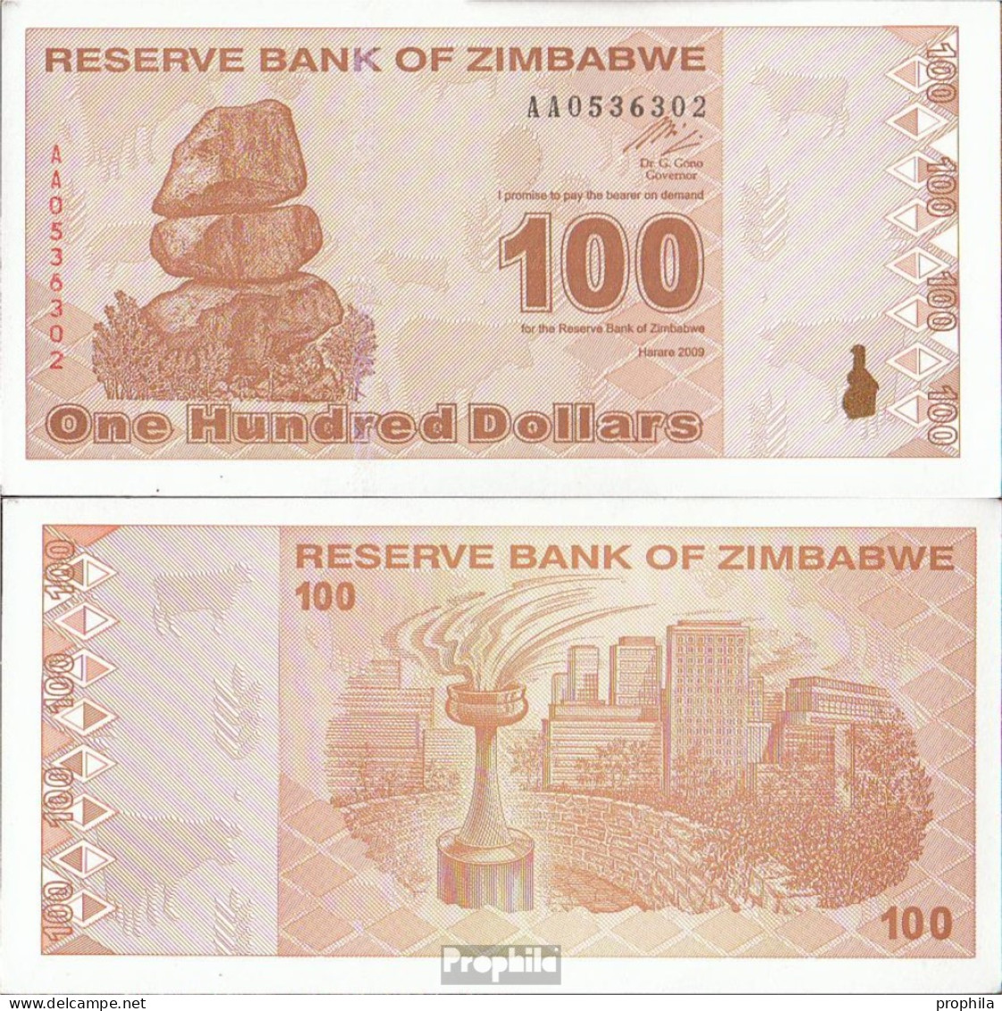 Simbabwe Pick-Nr: 97 Bankfrisch 2009 100 Dollar - Zimbabwe