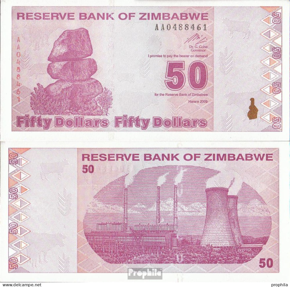 Simbabwe Pick-Nr: 96 Bankfrisch 2009 50 Dollar - Zimbabwe