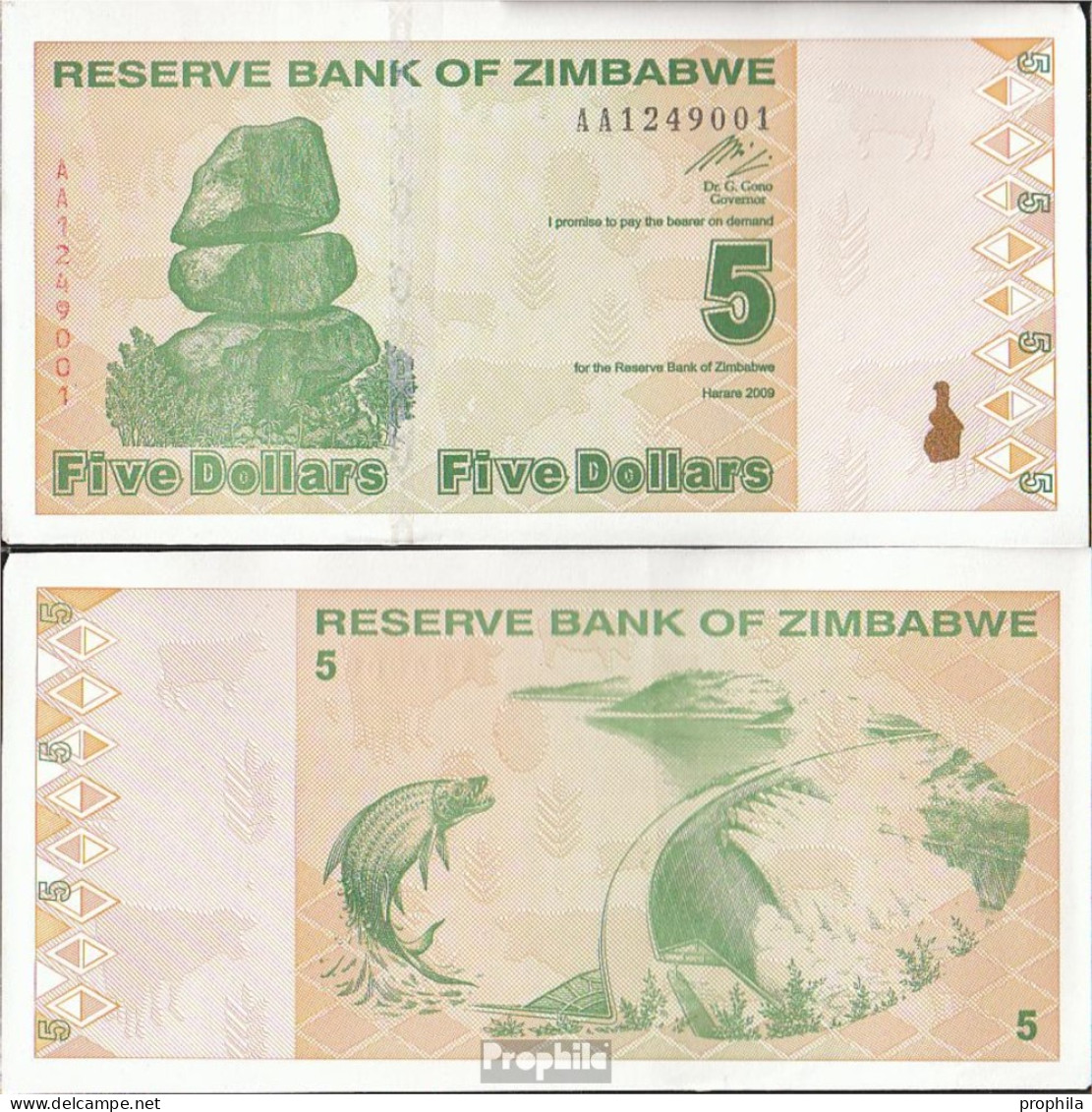 Simbabwe Pick-Nr: 93 Bankfrisch 2009 5 Dollars - Simbabwe