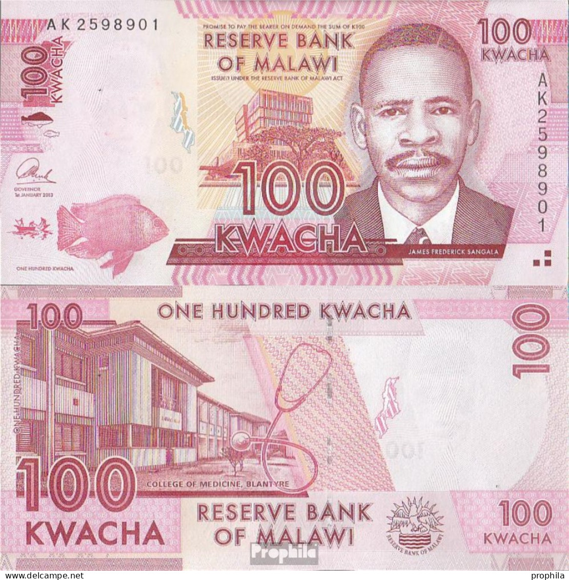 Malawi Pick-Nr: 59b Bankfrisch 2013 100 Kwacha - Malawi