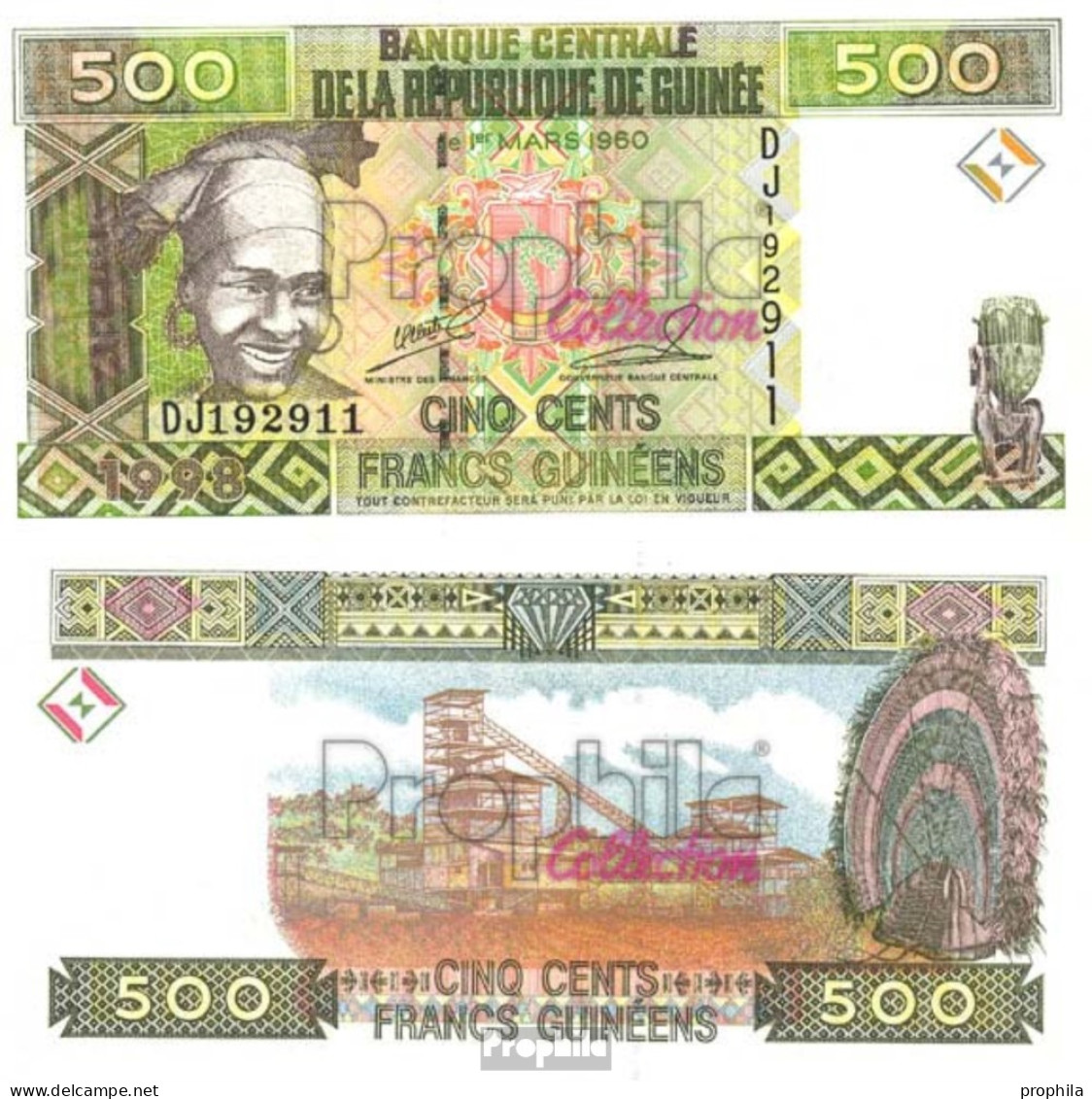 Guinea Pick-Nr: 36 Bankfrisch 1998 500 Francs - Guinea