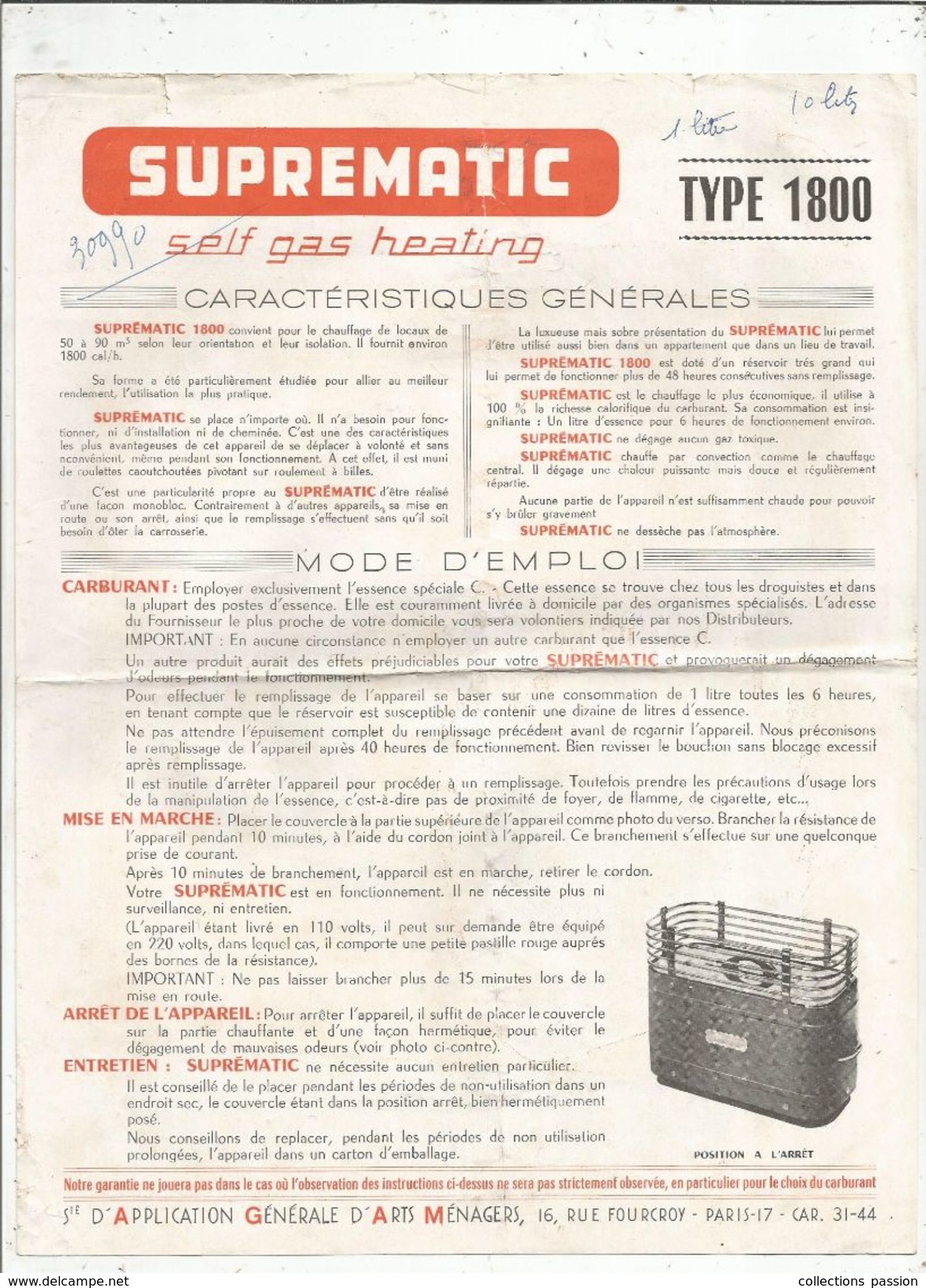 Publicité , SUPREMATIC , Radiateur Catalytique ,Agam ,Paris ,2 Scans , Frais Fr : 1.45e - Advertising