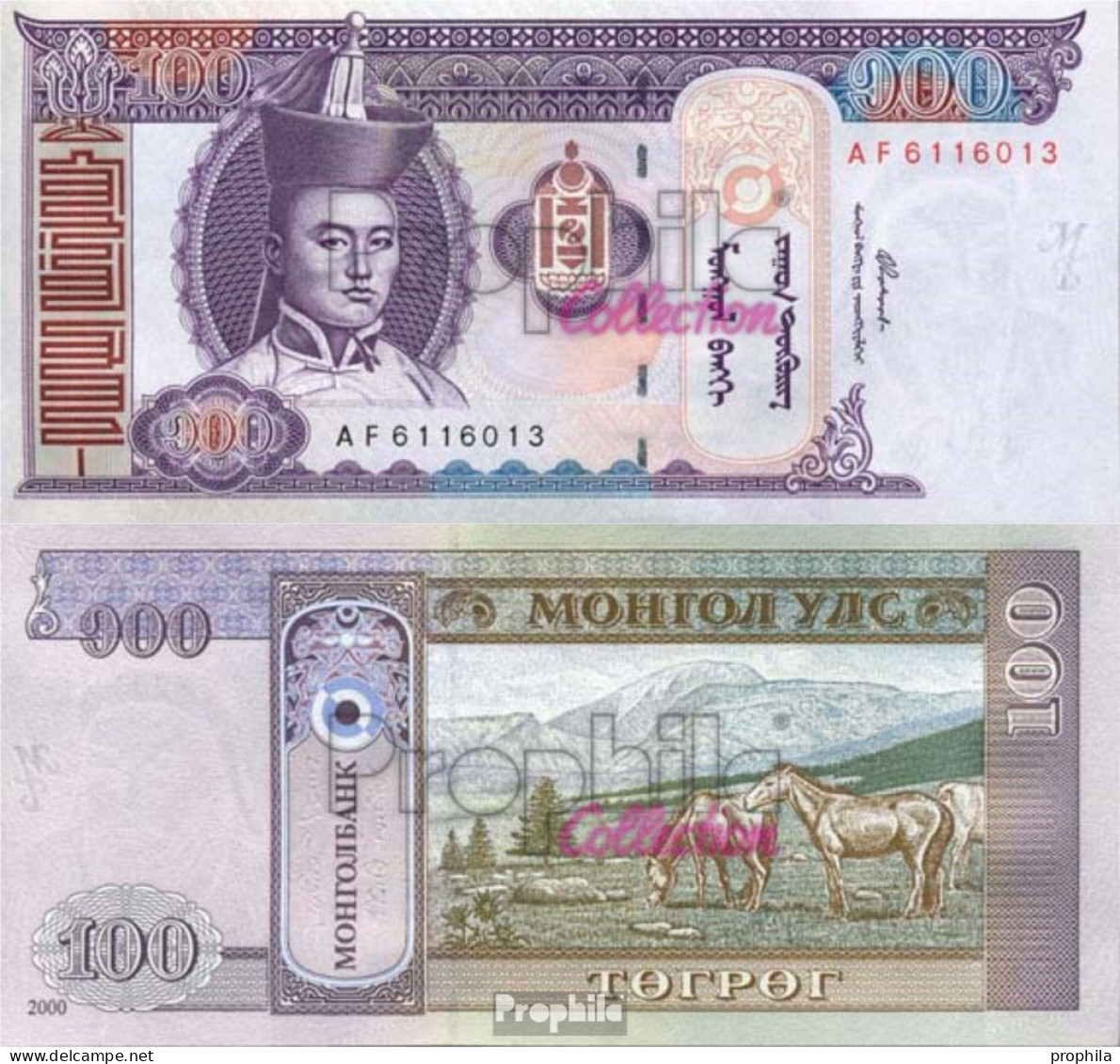 Mongolei Pick-Nr: 65a Bankfrisch 2000 100 Tugrik - Mongolia