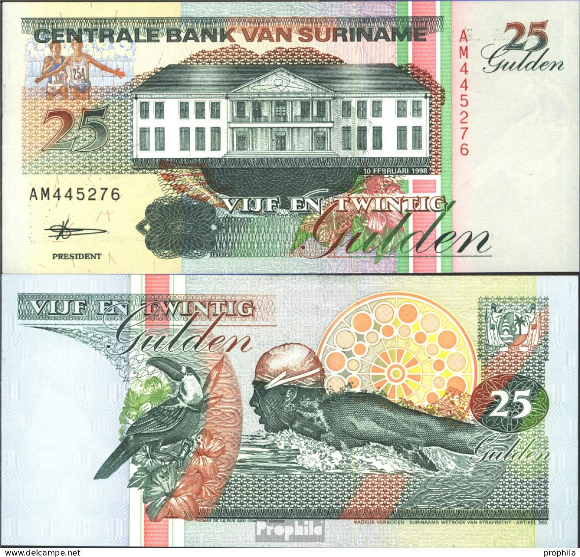 Suriname Pick-Nr: 138d Bankfrisch 1998 25 Gulden - Suriname