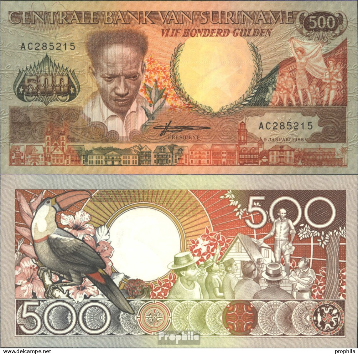 Suriname Pick-Nr: 135b Bankfrisch 1988 500 Gulden - Suriname