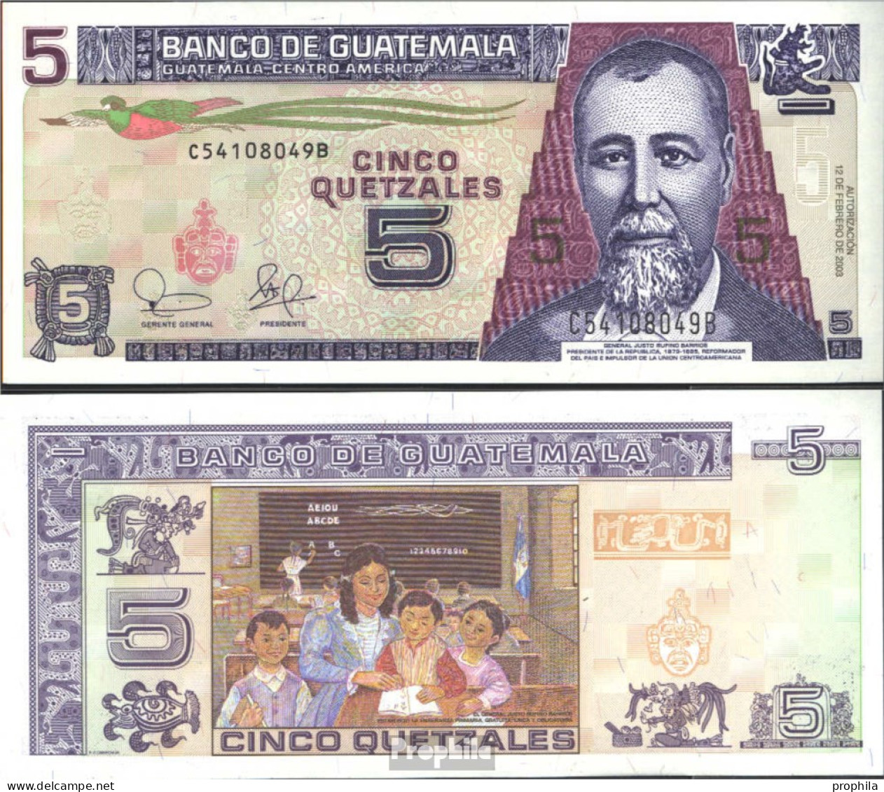 Guatemala Pick-Nr: 106a Bankfrisch 2003 5 Quetzales - Guatemala