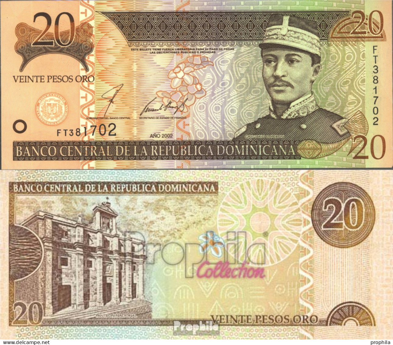 Dominikanische Republik Pick-Nr: 169b Bankfrisch 2002 20 Pesos Oro - Dominikanische Rep.