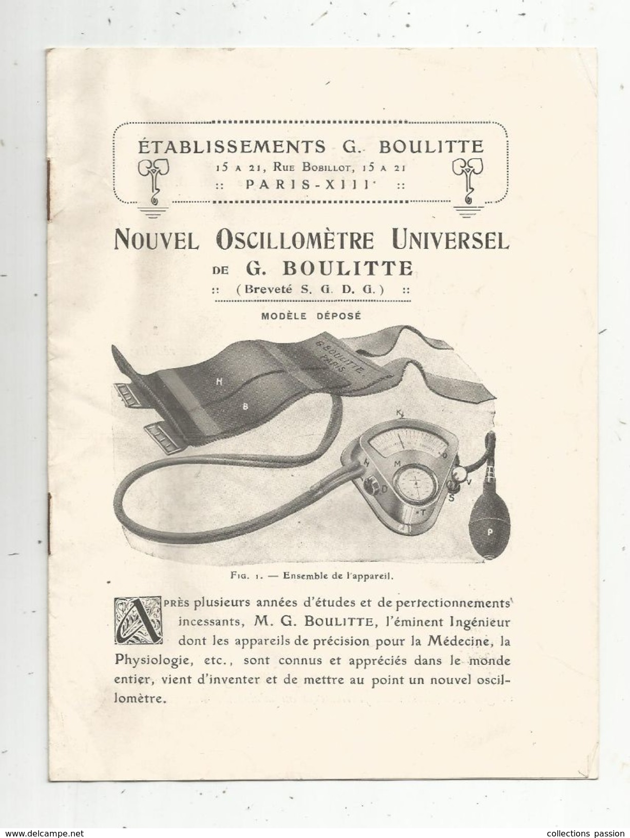 Publicité , Ets G. Boulitte , Paris , Oscillomètre Universel ,8 Pages , 2 Scans , Frais Fr : 1.85e - Advertising