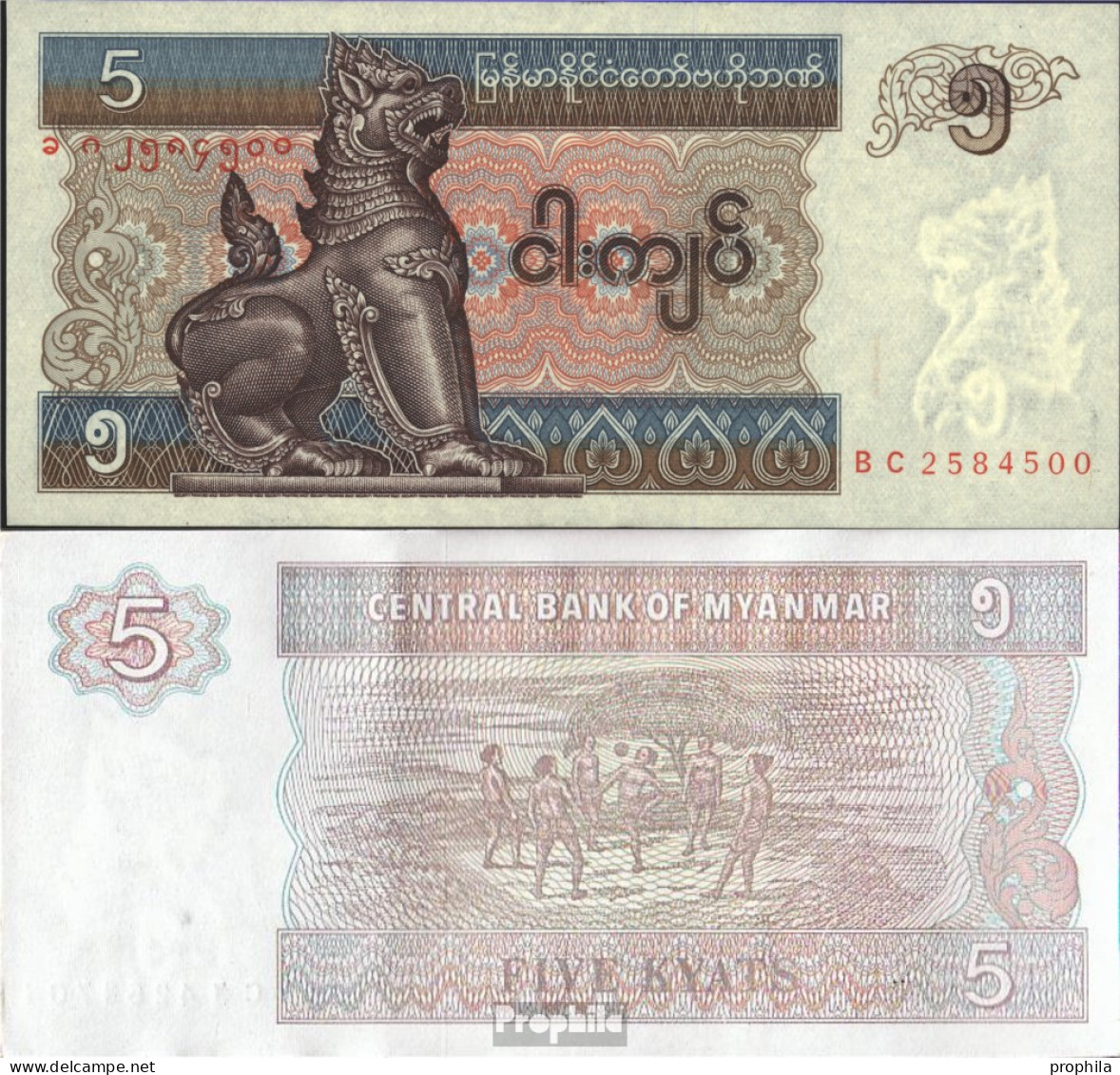 Myanmar Pick-Nr: 70b Bankfrisch 1996 5 Kyats - Myanmar