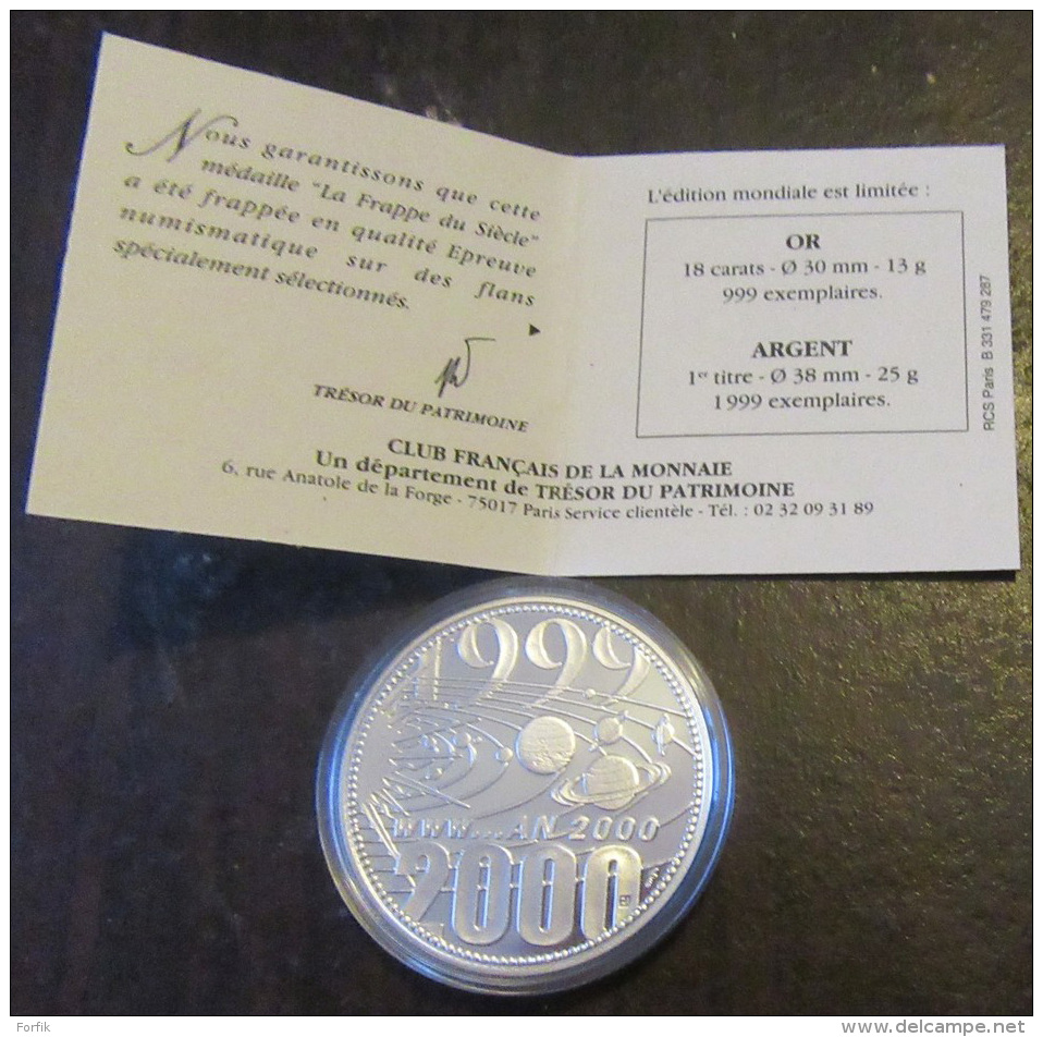 France - Monnaie/Médaille Frappe Du Siècle An 2000 - Belle épreuve / Proof - Argent 1er Titre - 1999 Exemplaires - Commémoratives