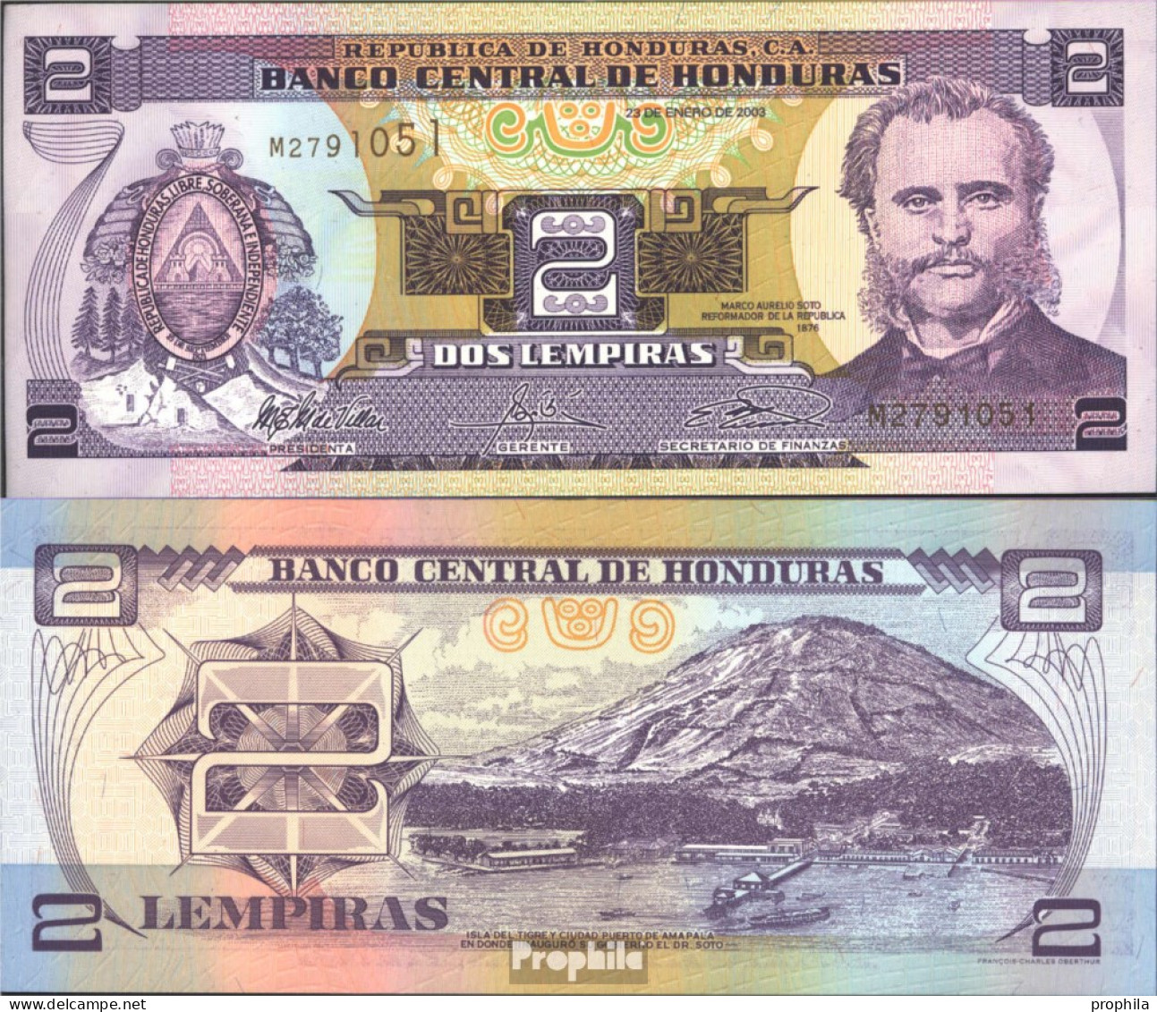 Honduras Pick-Nr: 80A D Bankfrisch 2003 2 Lempiras - Honduras