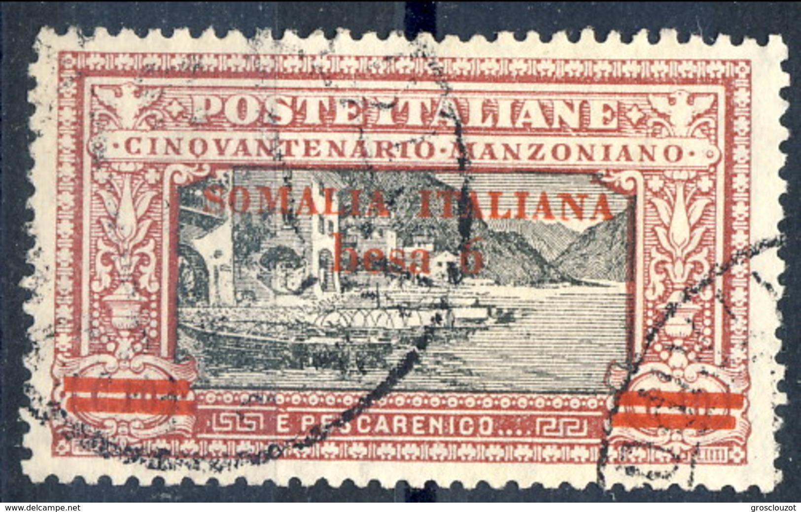 Somalia 1924 N. 55 6b Su C. 10 Carminio E Nero Usato Cat. € 100 - Somalia