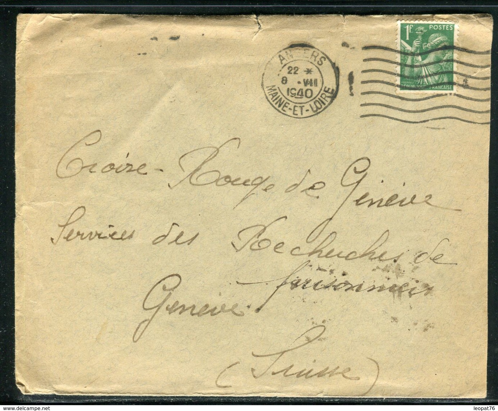 France - Enveloppe De Angers Pour Le Service Des Recherches De Prisonniers à Genève En 1940 - Ref D52 - 1921-1960: Modern Period