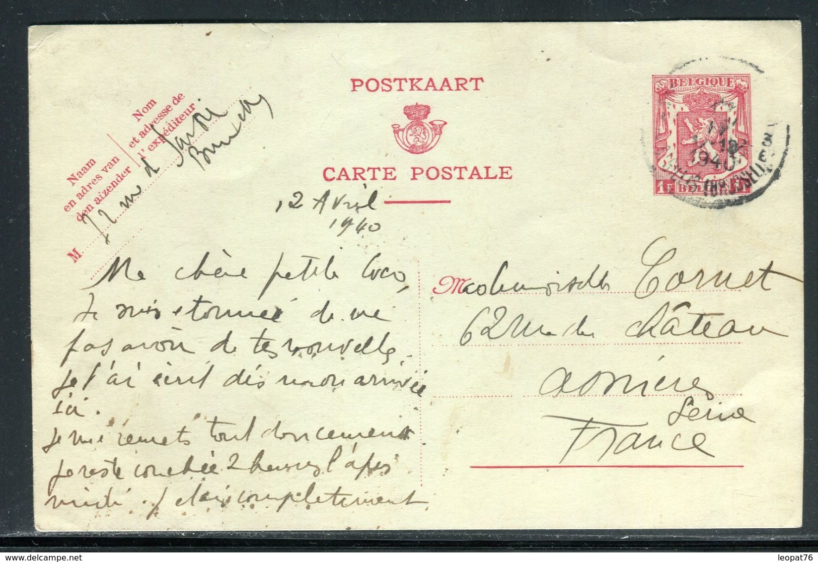 Belgique - Entier Postal De Bruxelles Pour La France En 1940 - Ref D55 - Postcards 1934-1951