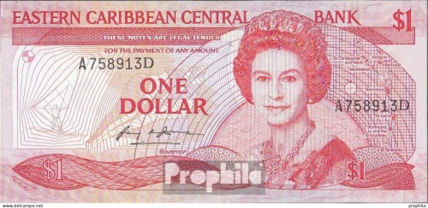Vereinte Karibische Staaten Pick-Nr: 17a, Suffix Letter A Bankfrisch 1985 1 Dollar - East Carribeans