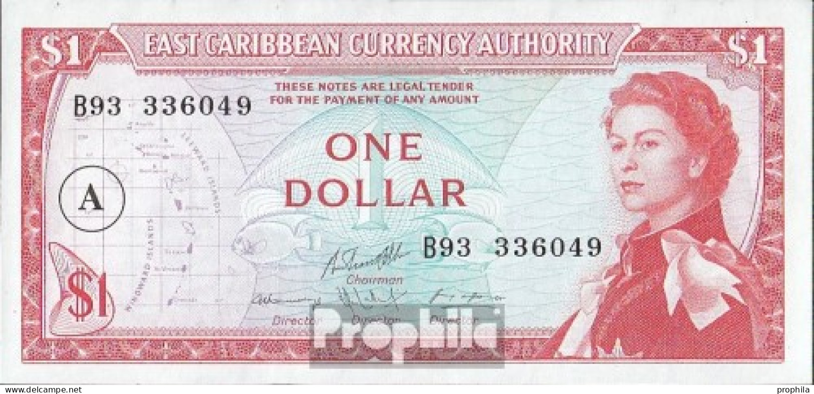 Vereinte Karibische Staaten Pick-Nr: 13h, Overprint: A Bankfrisch 1965 1 Dollar - Caraibi Orientale