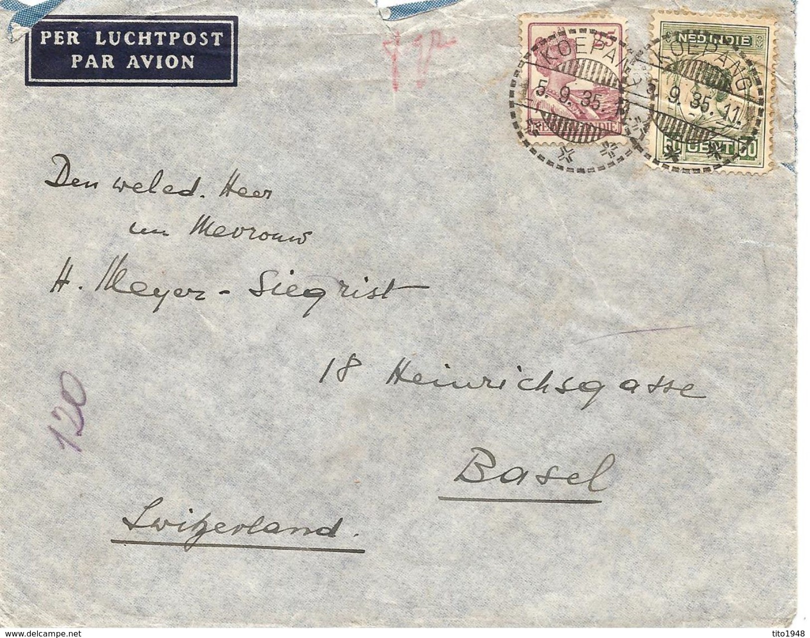 Ned. Indie, Timor, Koepang, 1935, Airmail Cover To Switzerland, See Scans! - Indes Néerlandaises