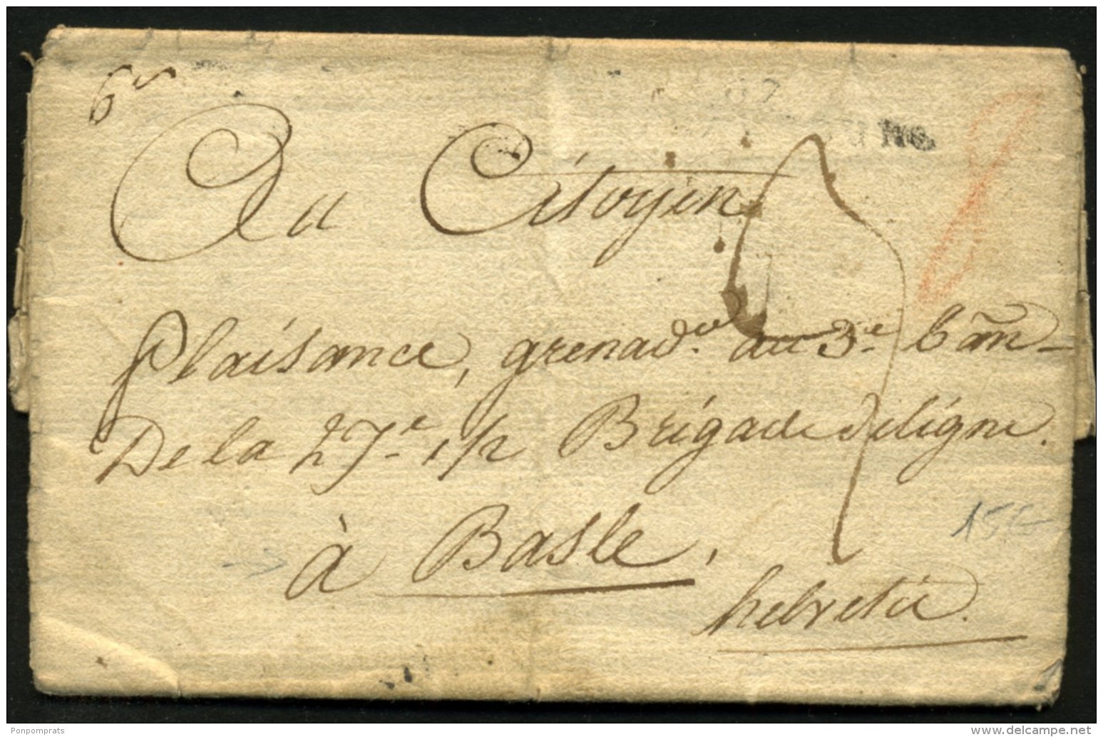 BAS RHIN Et HAUT RHIN: Pli De STRASBOURG 1808 En Port Du + Marque 67 STRASBOURG + Verso 66 HUNINGUE &gt; BASLE - 1801-1848: Précurseurs XIX