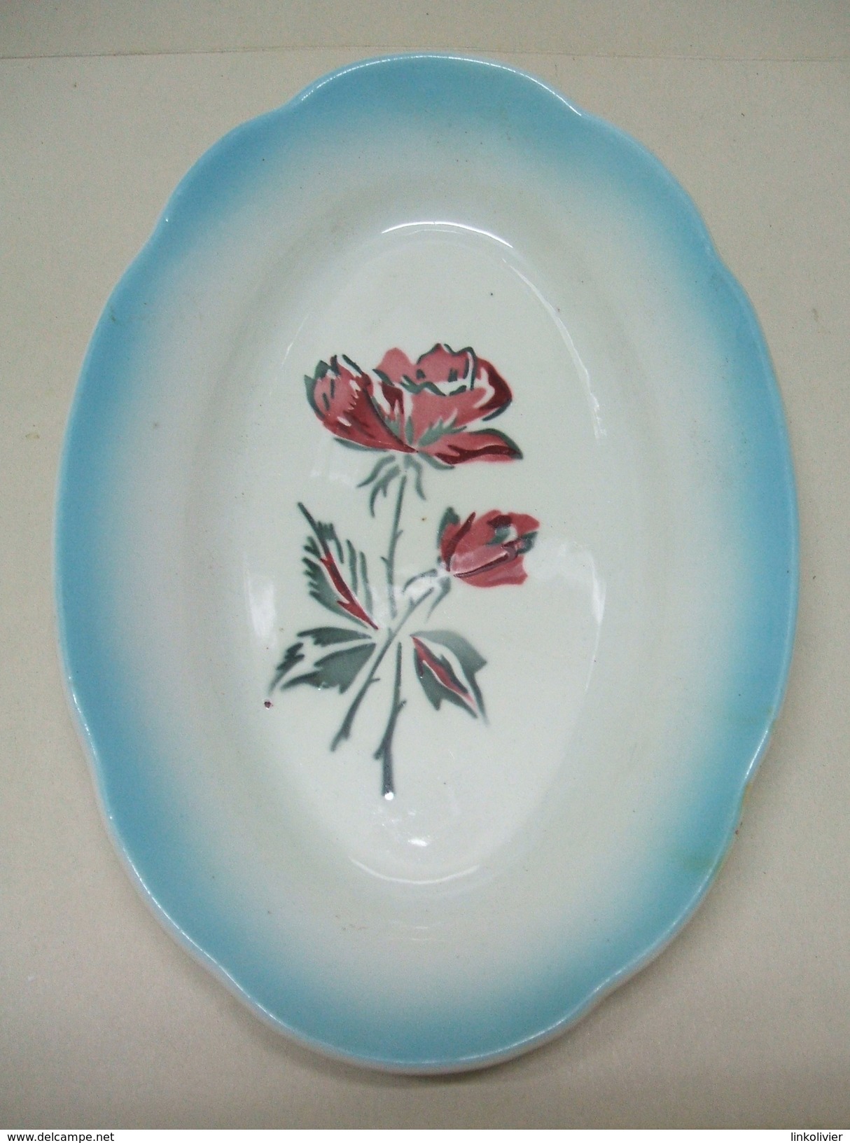 Petit PLAT Ovale Richelieu - DIGOIN SARREGUEMINES France - Motif Fleur Rose - Digoin (FRA)