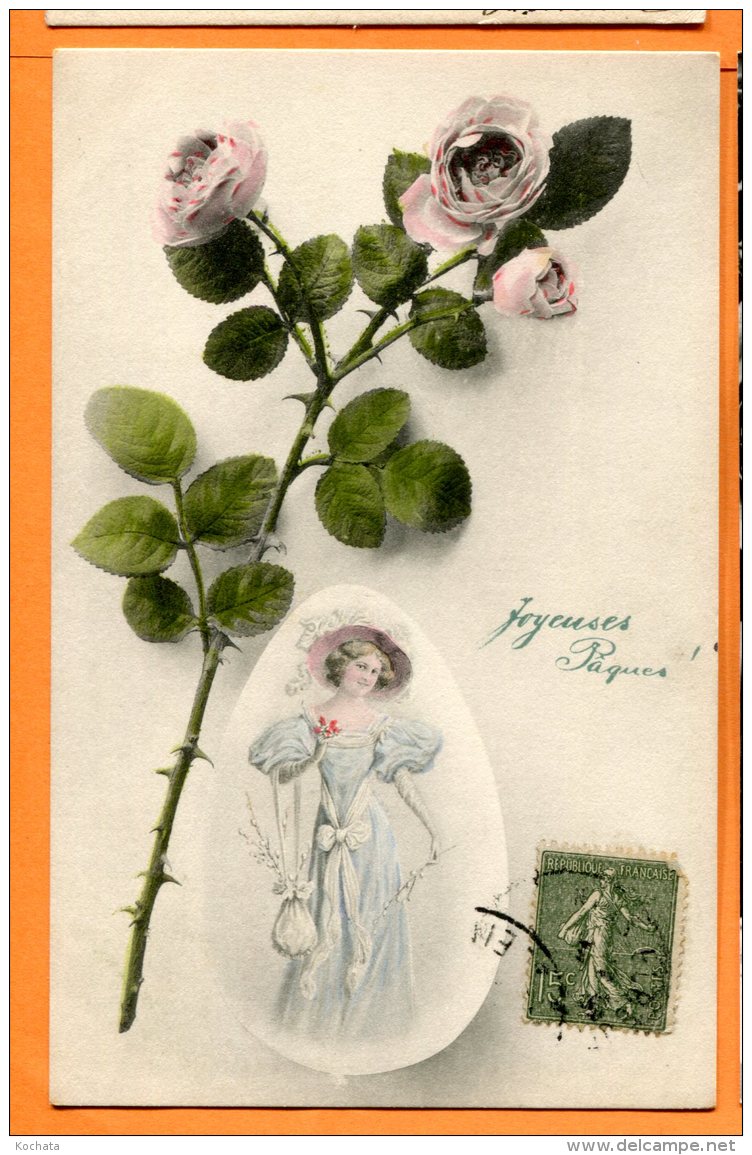 Z159, Rose, Femme Avec Un Chapeau, Belle Fantaisie, 49, Circulée 1919 Sous Enveloppe - Pâques