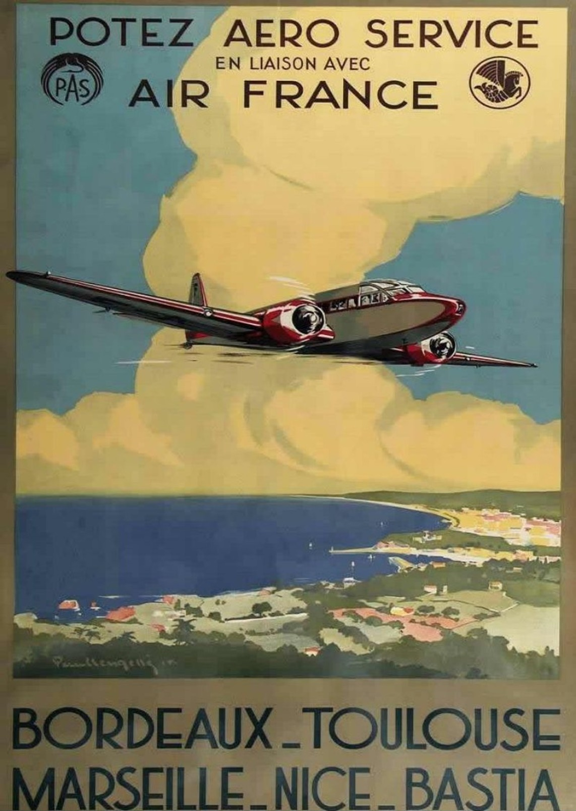 Potez Aero Service Air France 1955 - Postcard - Poster Reproduction - Publicité