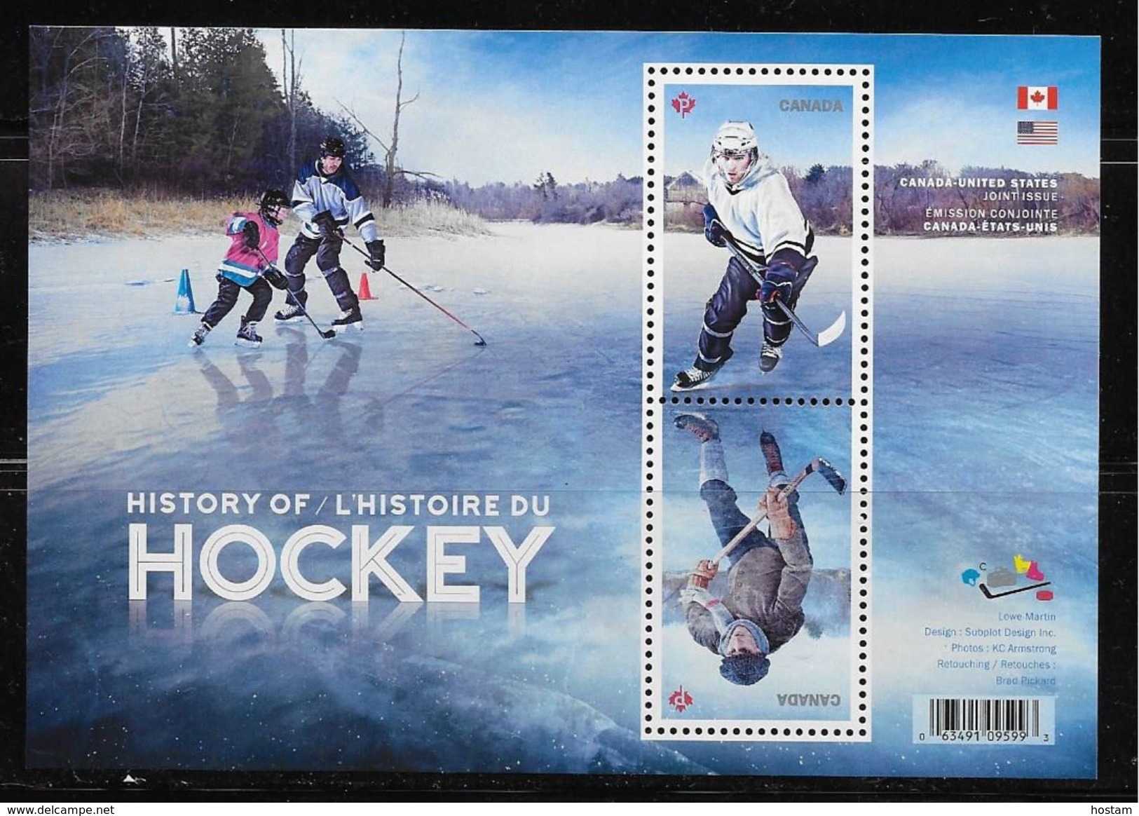 CANADA 2017, CANADA HISTORY Of HOCKEY, Joint Issue With USA,  Sheetlet Of 2 Stamps - Blokken & Velletjes