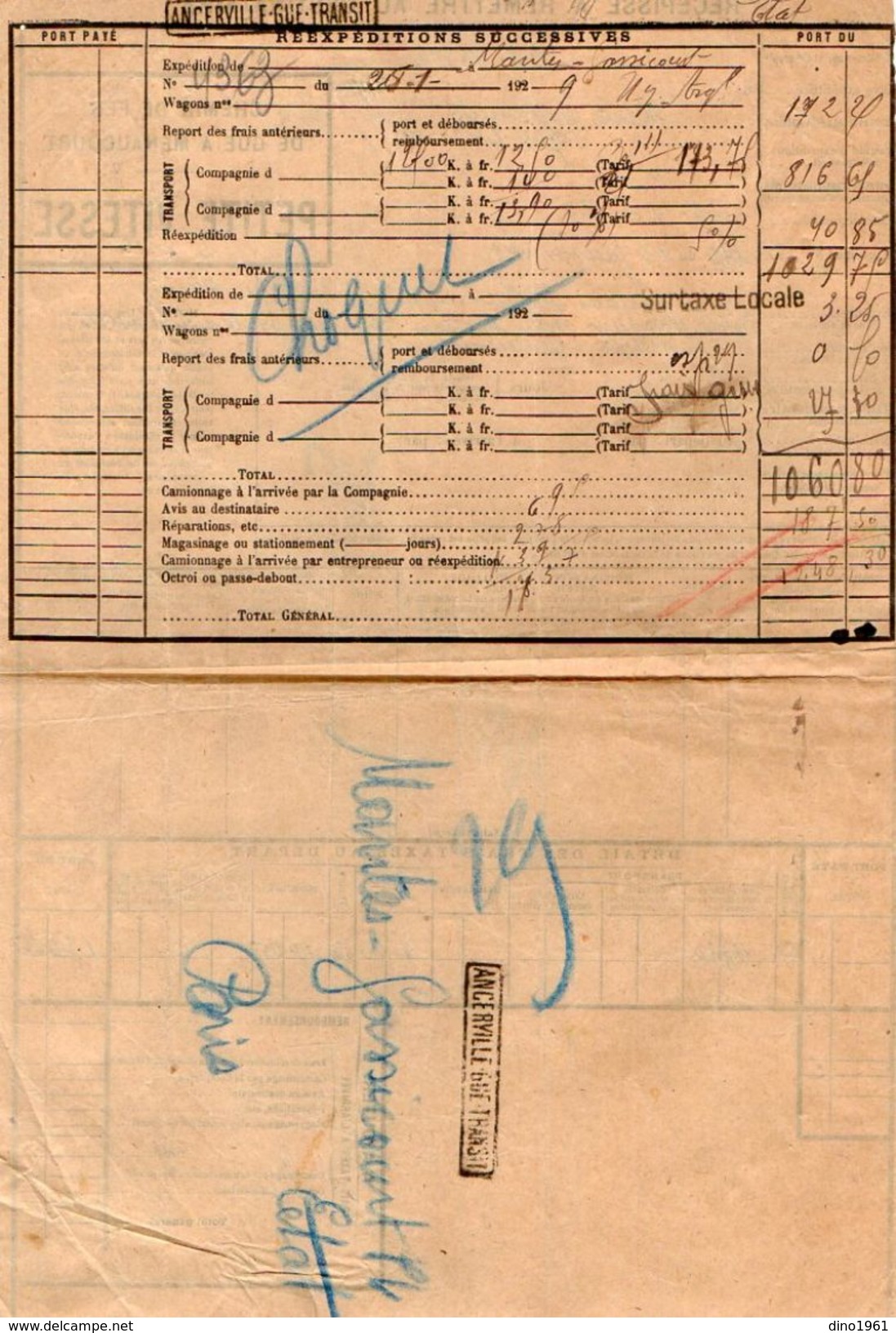 VP11.739 - Chemin De Fer De GUE A MENAUCOURT- Récépissé - Gare De SAVONNIERES Pour MANTES - GASSICOURT - Autres & Non Classés