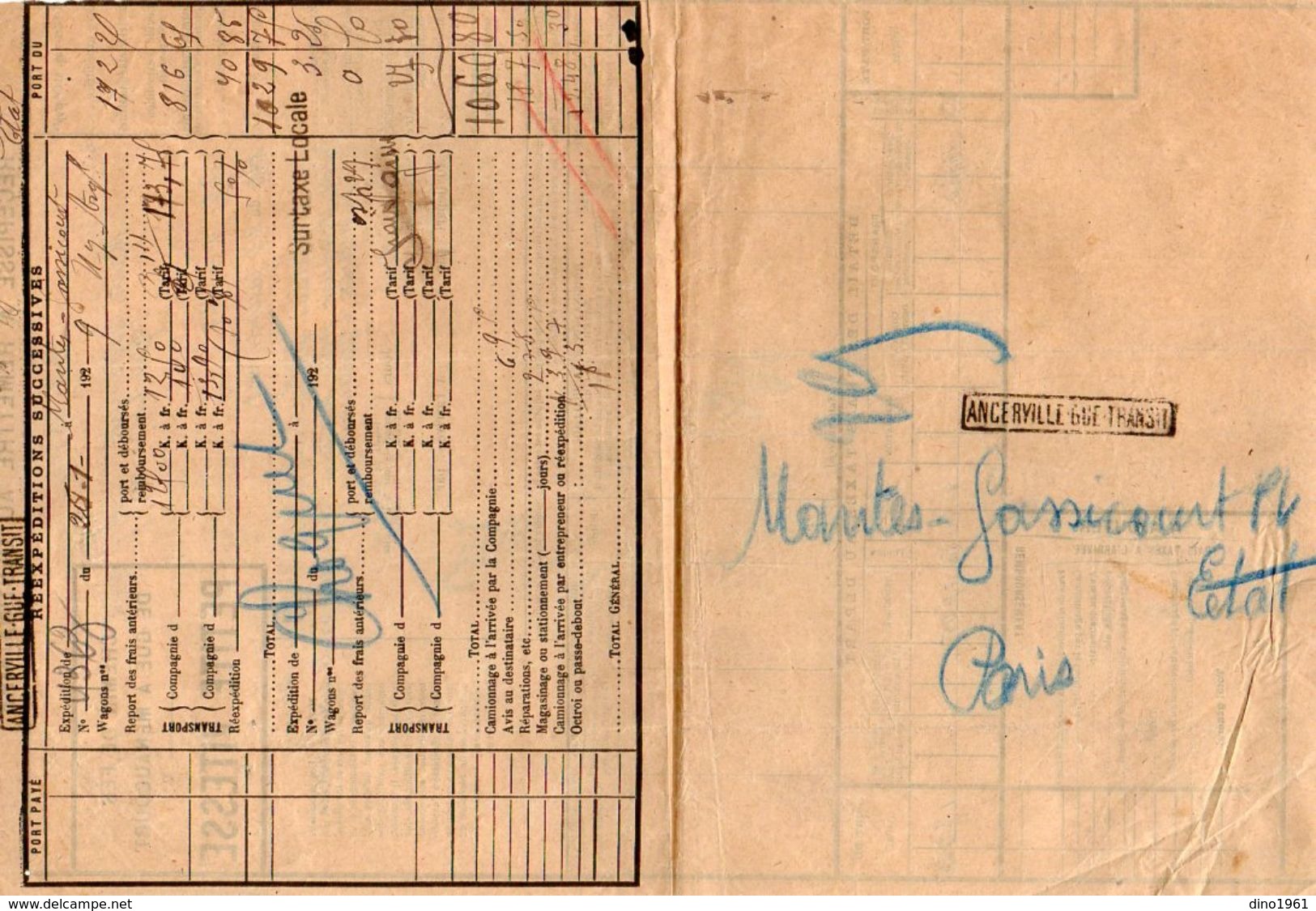 VP11.739 - Chemin De Fer De GUE A MENAUCOURT- Récépissé - Gare De SAVONNIERES Pour MANTES - GASSICOURT - Autres & Non Classés