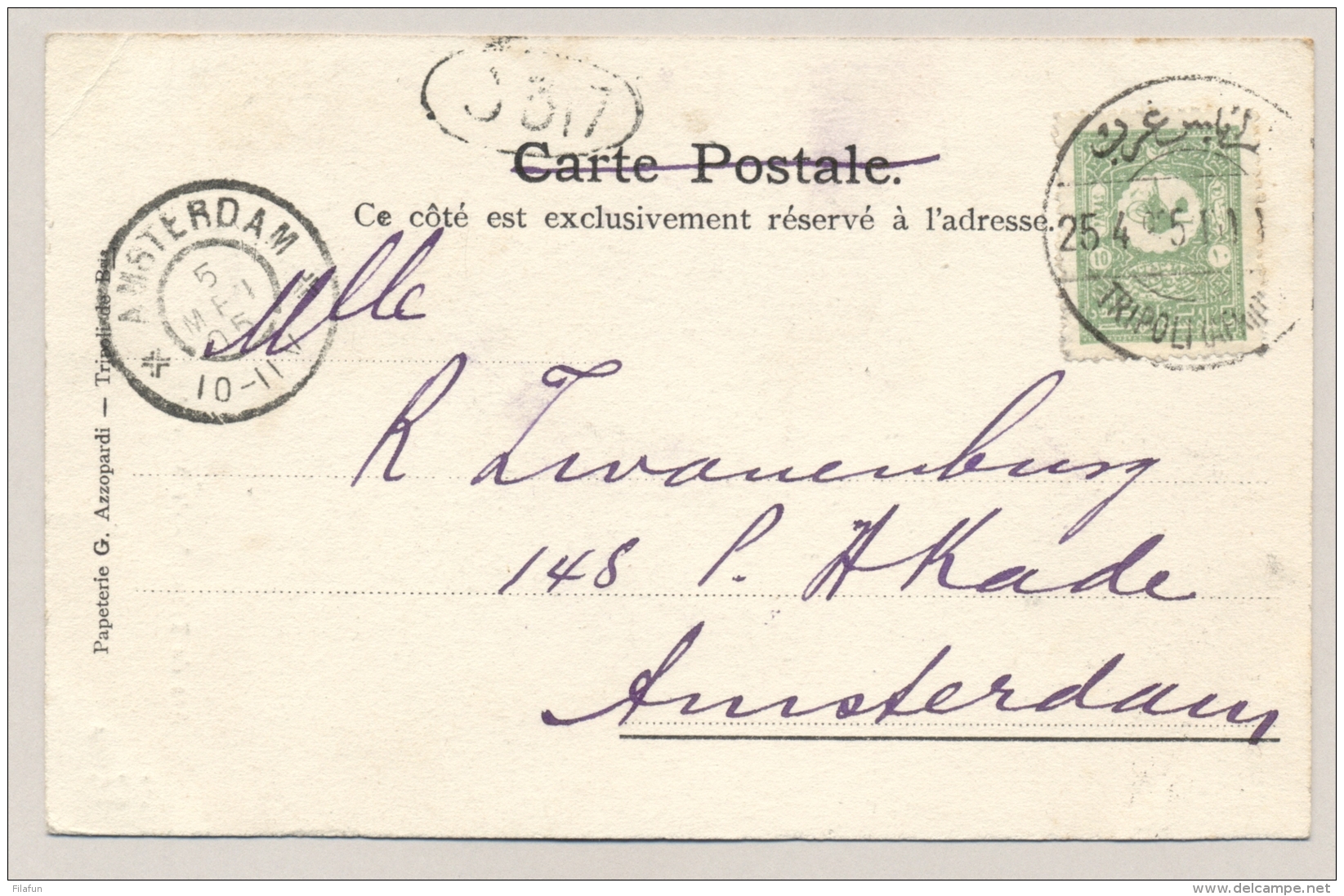 Ottoman Empire - 1905 - 10 Pa Postcard From Tripoli To Amsterdam / Nederland - Covers & Documents