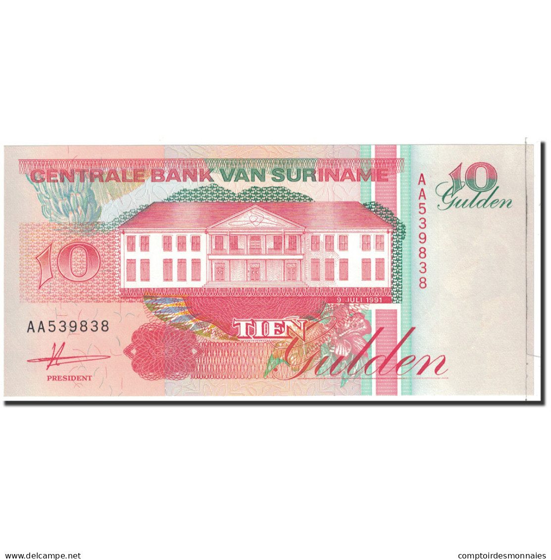 Billet, Surinam, 10 Gulden, 1991, 1991-07-09, KM:137a, NEUF - Surinam