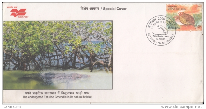 India  2006  The Endangered Esturine Crocodile  &amp; Water Lizard PORT BLAIR  Special Cover  #   04685   D  Inde Indien - Other & Unclassified